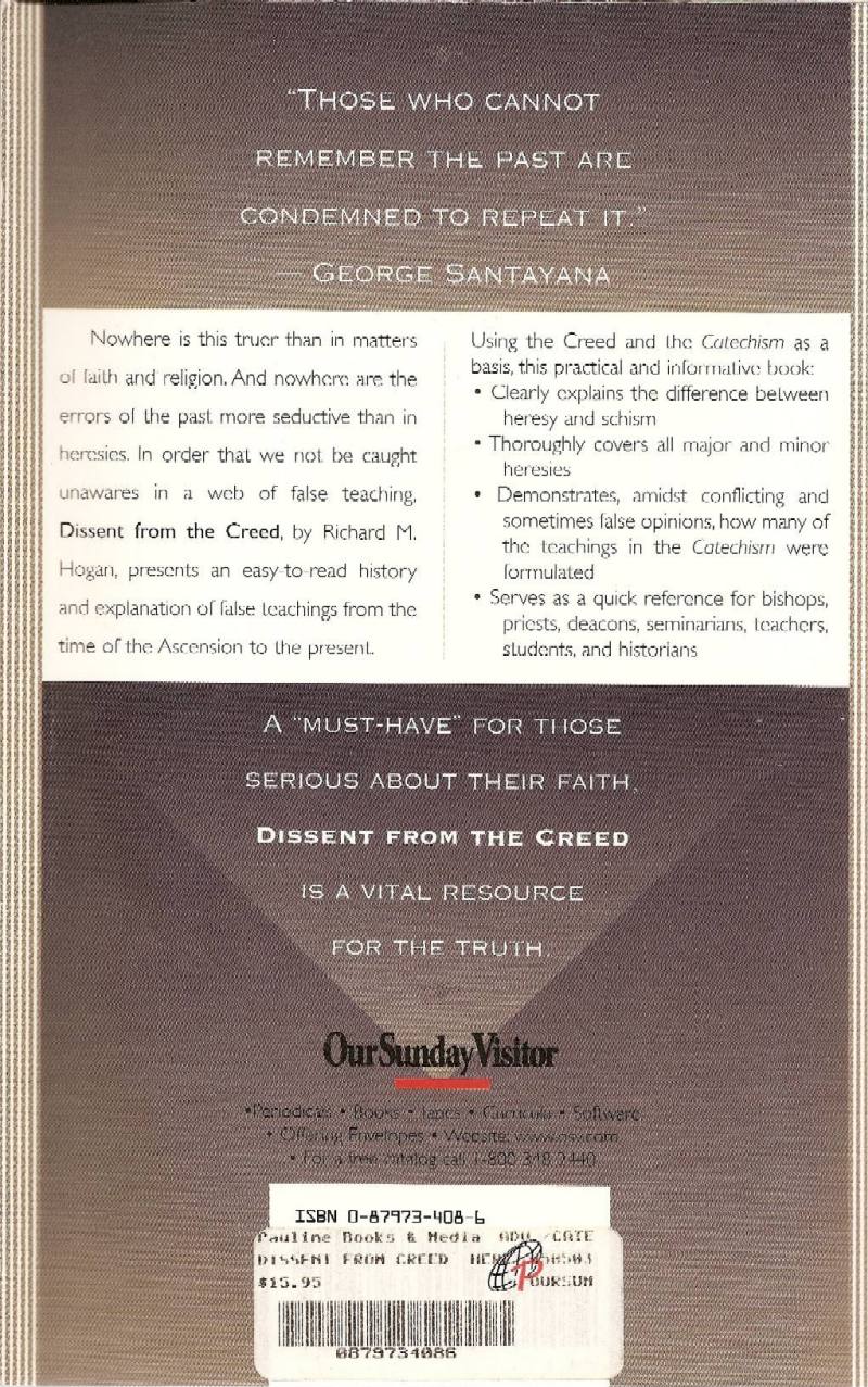 Dissent from the Creed (back cover)