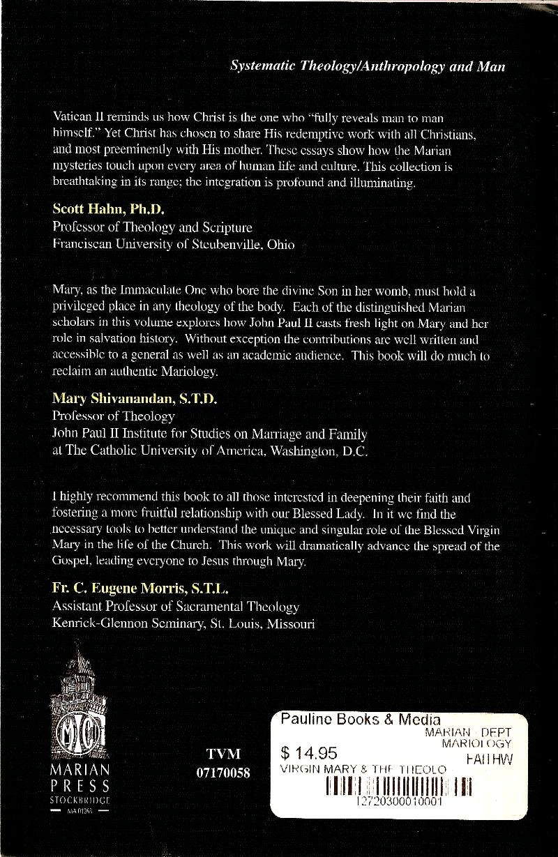 The Virgin Mary and Theology of the Body (back cover)